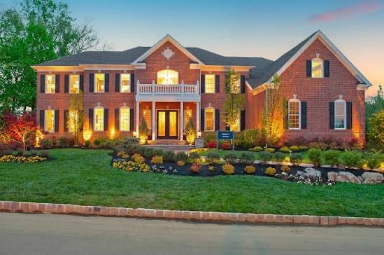 Brick home at twilight