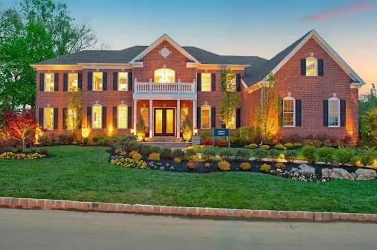 Brick home at twilight